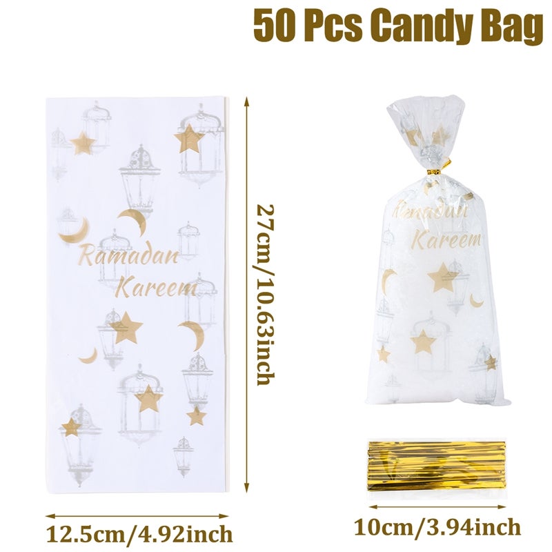 50pc Eid Mubarak Gift Bag, Plastic Cellophane Treat Bag, Ramadan Gift Bags, Candy Bags